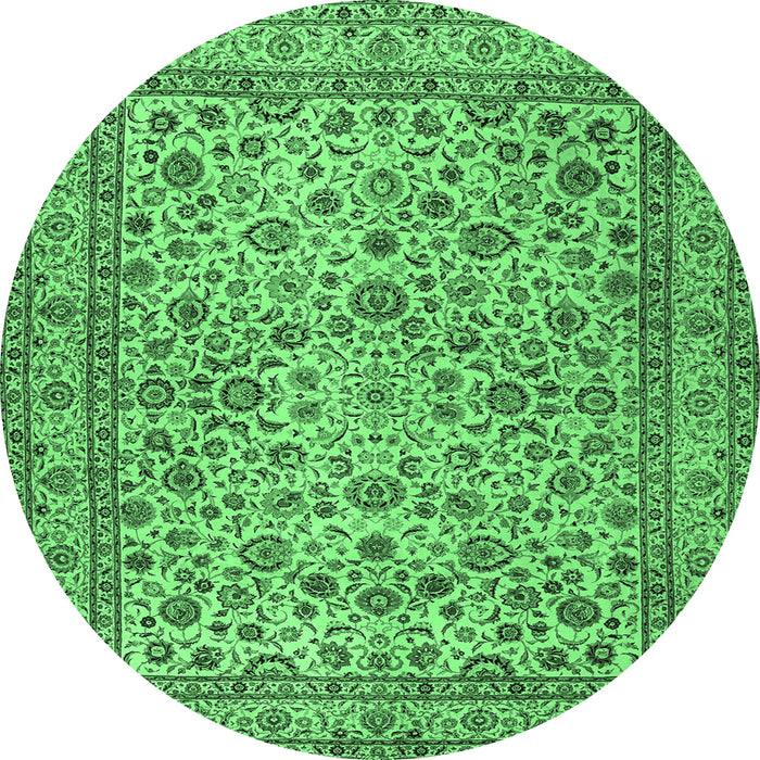 Round Persian Emerald Green Traditional Rug, tr2277emgrn