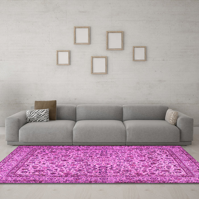 Machine Washable Persian Pink Traditional Rug in a Living Room, wshtr2277pnk