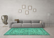 Machine Washable Persian Turquoise Traditional Area Rugs in a Living Room,, wshtr2277turq