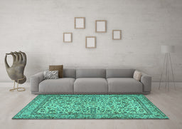 Machine Washable Persian Turquoise Traditional Area Rugs in a Living Room,, wshtr2277turq