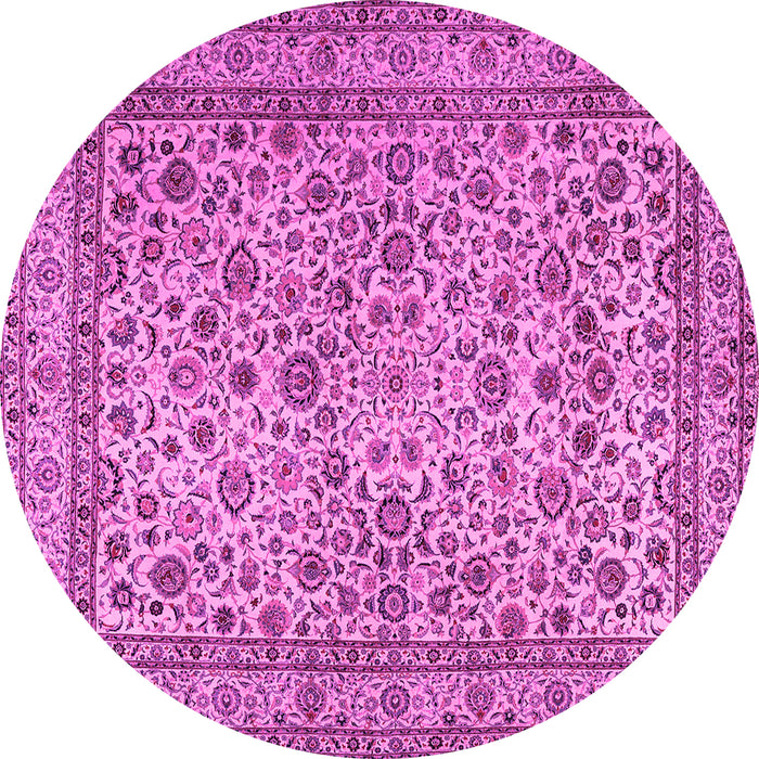 Round Machine Washable Persian Pink Traditional Rug, wshtr2277pnk