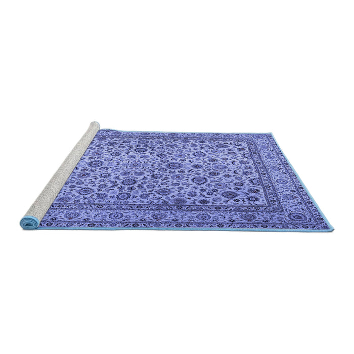 Sideview of Machine Washable Persian Blue Traditional Rug, wshtr2277blu