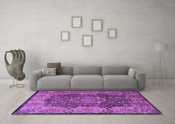Machine Washable Persian Purple Traditional Area Rugs in a Living Room, wshtr2278pur