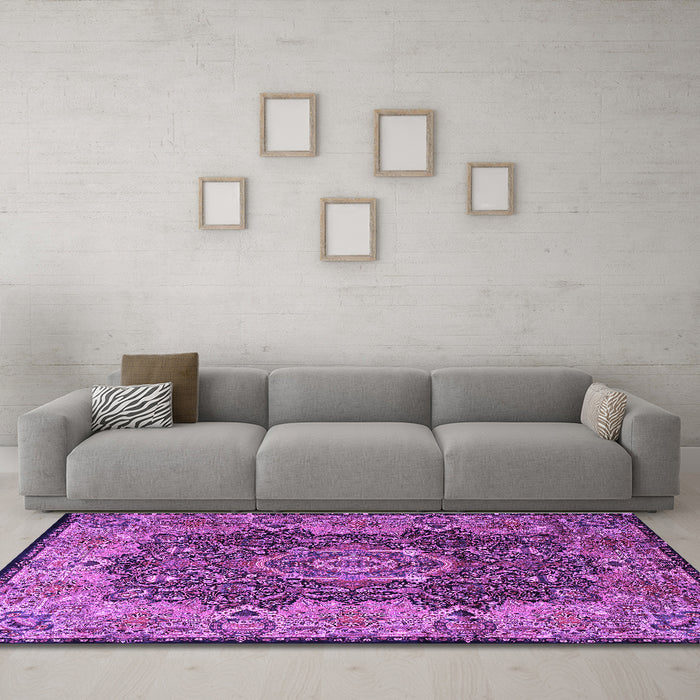 Machine Washable Persian Purple Traditional Area Rugs in a Living Room, wshtr2278pur