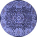 Round Machine Washable Persian Blue Traditional Rug, wshtr2278blu