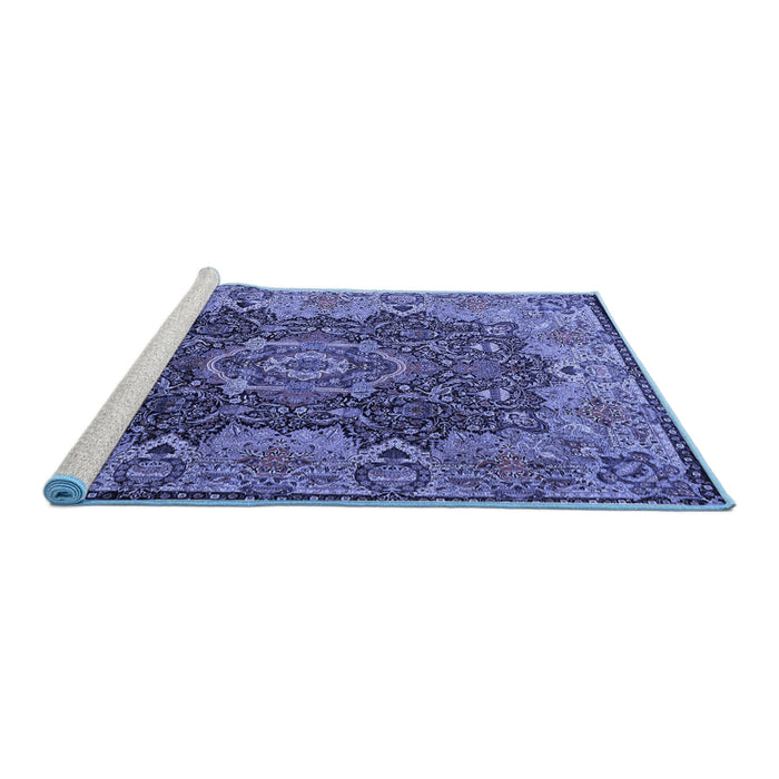 Sideview of Machine Washable Persian Blue Traditional Rug, wshtr2278blu
