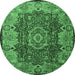 Round Persian Emerald Green Traditional Rug, tr2278emgrn