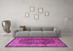 Machine Washable Persian Pink Traditional Rug in a Living Room, wshtr2278pnk