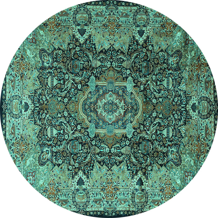 Round Machine Washable Persian Turquoise Traditional Area Rugs, wshtr2278turq