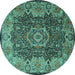 Round Machine Washable Persian Turquoise Traditional Area Rugs, wshtr2278turq