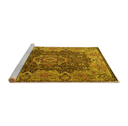 Sideview of Machine Washable Persian Yellow Traditional Rug, wshtr2278yw
