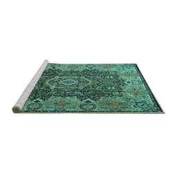 Sideview of Machine Washable Persian Turquoise Traditional Area Rugs, wshtr2278turq