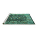 Sideview of Machine Washable Persian Turquoise Traditional Area Rugs, wshtr2278turq