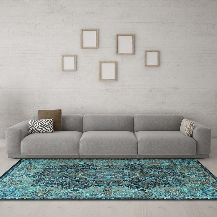 Machine Washable Persian Light Blue Traditional Rug in a Living Room, wshtr2278lblu
