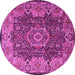 Round Machine Washable Persian Pink Traditional Rug, wshtr2278pnk