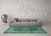 Machine Washable Persian Turquoise Traditional Area Rugs in a Living Room,, wshtr2278turq