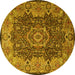 Round Machine Washable Persian Yellow Traditional Rug, wshtr2278yw