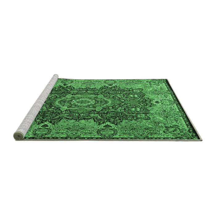 Sideview of Machine Washable Persian Emerald Green Traditional Area Rugs, wshtr2278emgrn