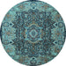 Round Machine Washable Persian Light Blue Traditional Rug, wshtr2278lblu