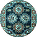 Round Machine Washable Persian Light Blue Traditional Rug, wshtr2279lblu