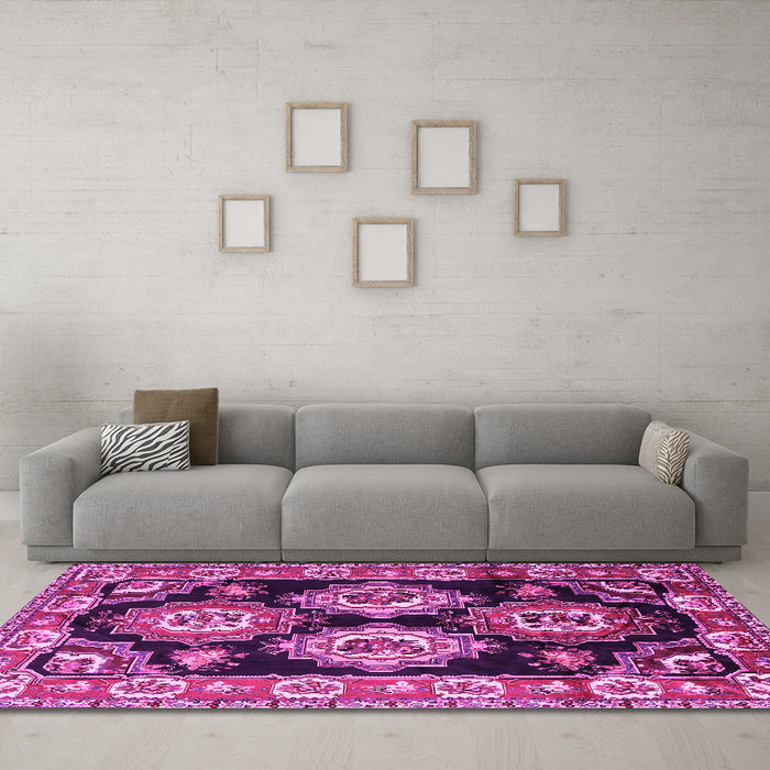 Machine Washable Persian Pink Traditional Rug in a Living Room, wshtr2279pnk