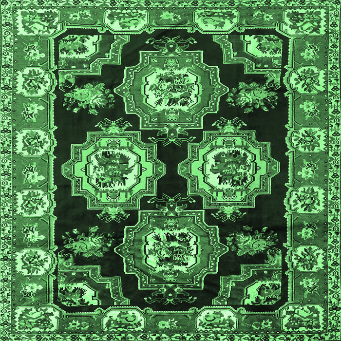 Square Machine Washable Persian Emerald Green Traditional Area Rugs, wshtr2279emgrn