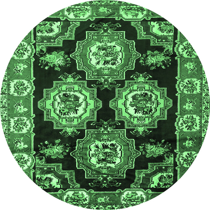 Round Machine Washable Persian Emerald Green Traditional Area Rugs, wshtr2279emgrn