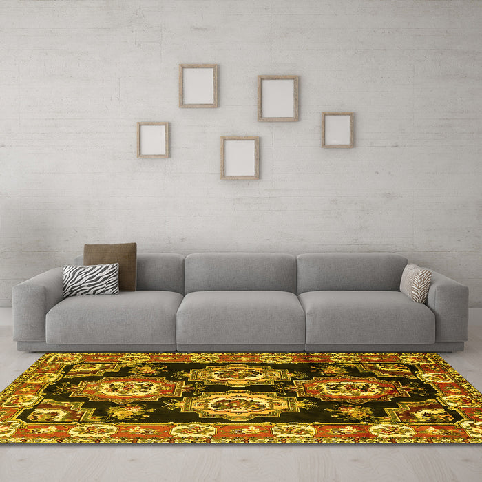 Machine Washable Persian Yellow Traditional Rug in a Living Room, wshtr2279yw