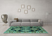 Machine Washable Persian Turquoise Traditional Area Rugs in a Living Room,, wshtr2279turq