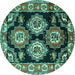 Round Machine Washable Persian Turquoise Traditional Area Rugs, wshtr2279turq