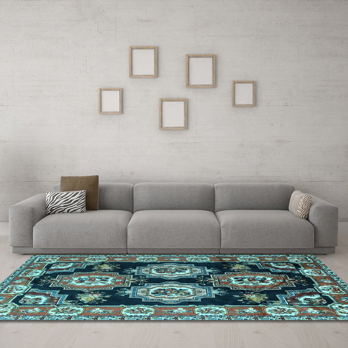 Machine Washable Persian Light Blue Traditional Rug in a Living Room, wshtr2279lblu