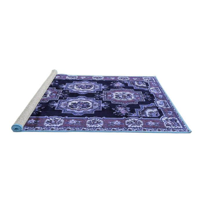 Sideview of Machine Washable Persian Blue Traditional Rug, wshtr2279blu