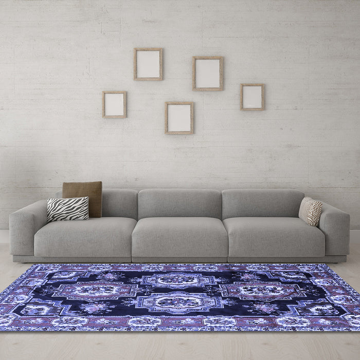 Machine Washable Persian Blue Traditional Rug in a Living Room, wshtr2279blu