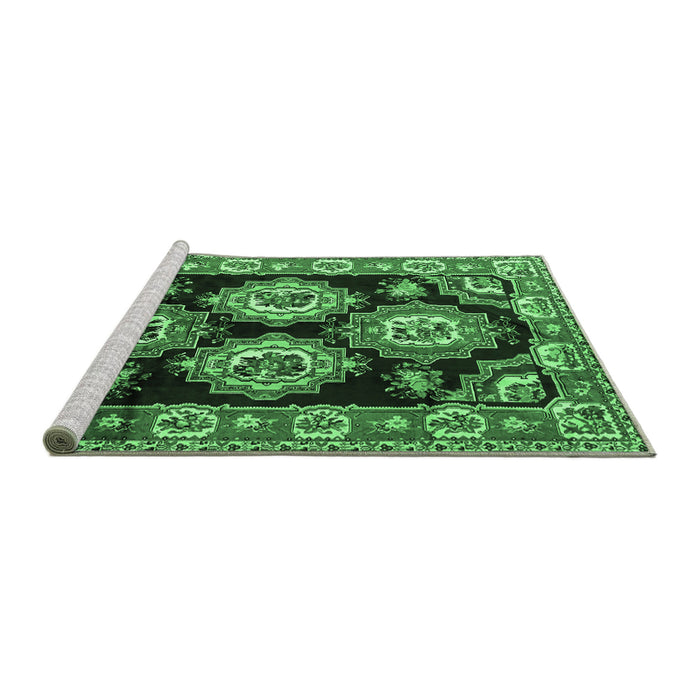 Sideview of Machine Washable Persian Emerald Green Traditional Area Rugs, wshtr2279emgrn