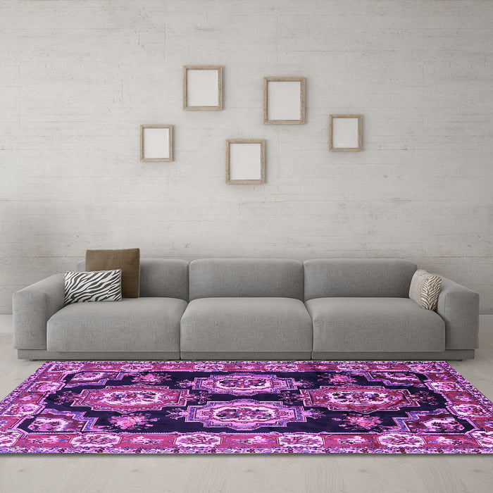 Machine Washable Persian Purple Traditional Area Rugs in a Living Room, wshtr2279pur