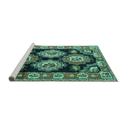 Sideview of Machine Washable Persian Turquoise Traditional Area Rugs, wshtr2279turq