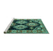 Sideview of Machine Washable Persian Turquoise Traditional Area Rugs, wshtr2279turq