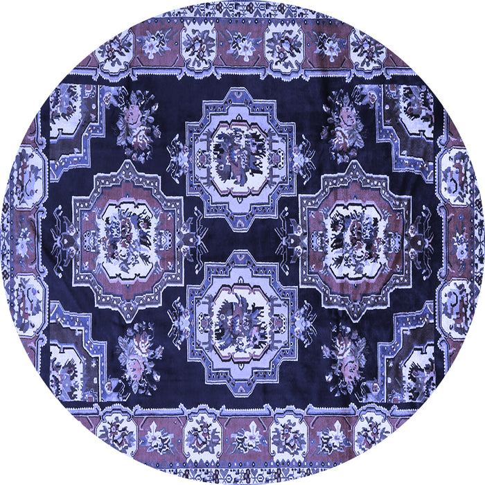 Round Machine Washable Persian Blue Traditional Rug, wshtr2279blu