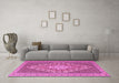 Machine Washable Medallion Pink Traditional Rug in a Living Room, wshtr227pnk