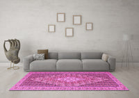 Machine Washable Medallion Pink Traditional Rug, wshtr227pnk