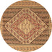 Round Machine Washable Medallion Brown Traditional Rug, wshtr227brn