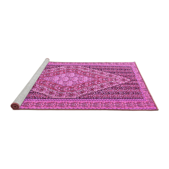 Sideview of Machine Washable Medallion Pink Traditional Rug, wshtr227pnk