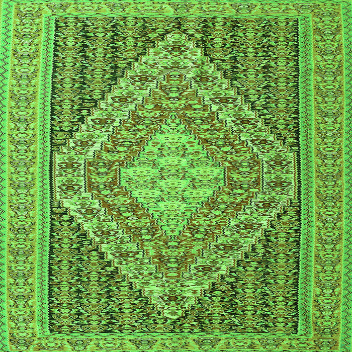 Round Machine Washable Medallion Green Traditional Area Rugs, wshtr227grn