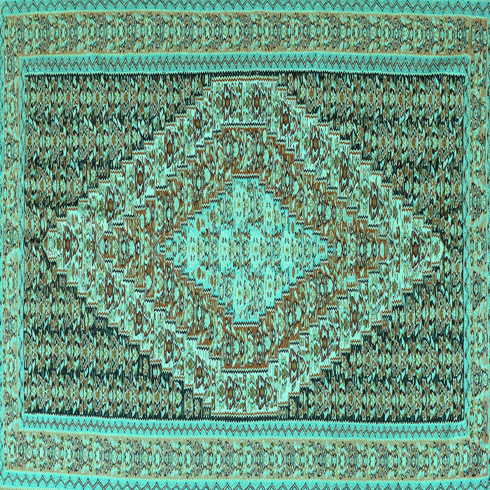 Square Medallion Turquoise Traditional Rug, tr227turq