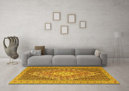 Machine Washable Medallion Yellow Traditional Rug in a Living Room, wshtr227yw