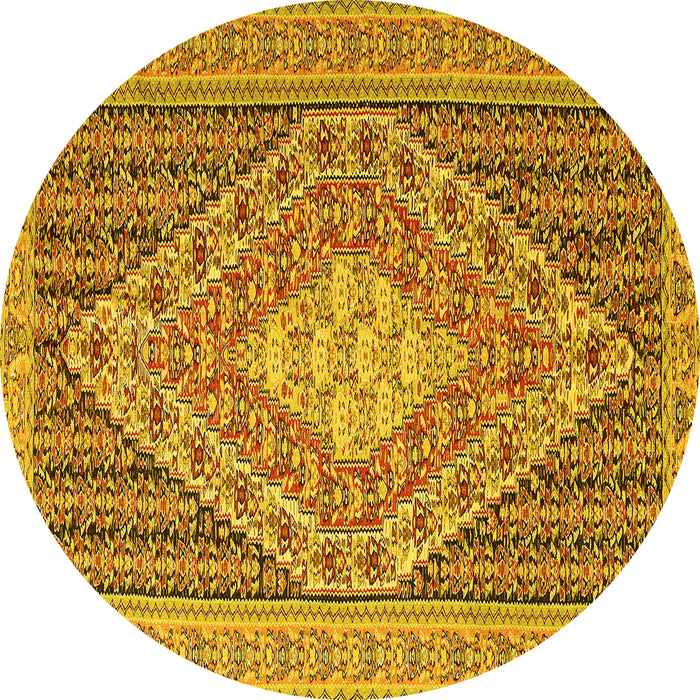 Round Medallion Yellow Traditional Rug, tr227yw