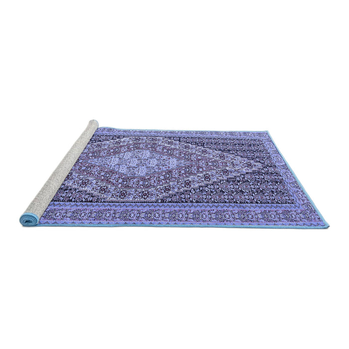 Sideview of Machine Washable Medallion Blue Traditional Rug, wshtr227blu