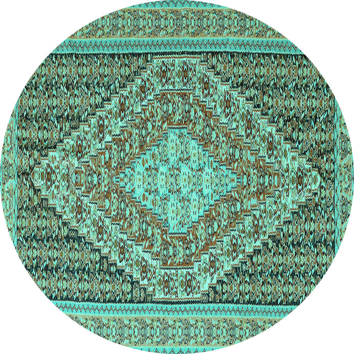Round Machine Washable Medallion Turquoise Traditional Area Rugs, wshtr227turq