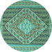 Round Machine Washable Medallion Turquoise Traditional Area Rugs, wshtr227turq