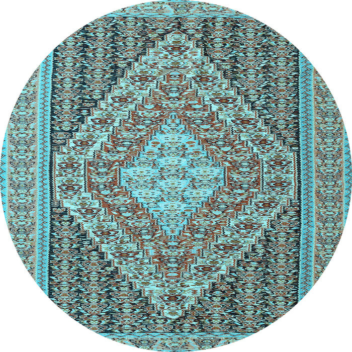 Round Medallion Light Blue Traditional Rug, tr227lblu